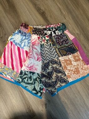Isla Bonita Patchwork High-Waist Summer Shorts in Pink, Blue & Green FREE SIZE